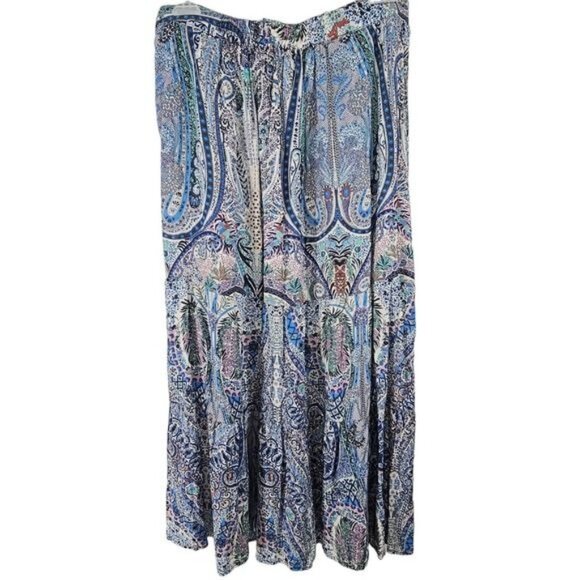 Catherine MaLandrino Blue Paisley Midi Skirt Medium New - Picture 2 of 8